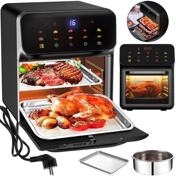 Мультипечь с обдувом Silver Crest FD-1015B 2400W 15л электронная аэрогриль для приготовления еды без масла 10 программ настольная фритюрница от сети
