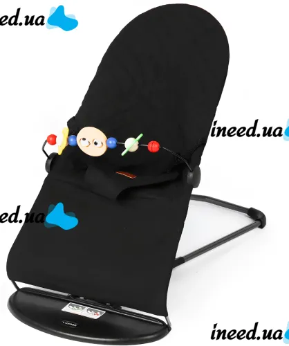 Детский шезлонг качалка Love Baby M00042-1 люлька с регулировкой наклона, дугой и игрушкой для новорождённого ребенка до 13 кг BabyBjörn Черная