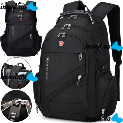 Рюкзак SwissGear 8810 39 л, 17" + USB + дождевик black Черный