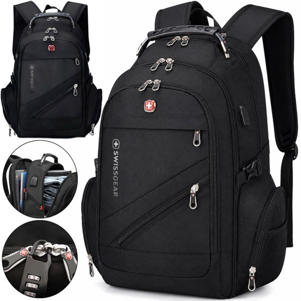 Рюкзак SwissGear 8810 39 л, 17" + USB + дощовик black Чорний