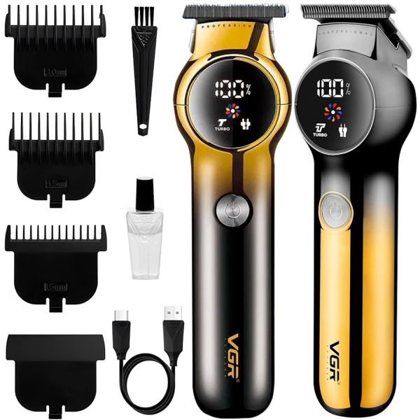 VGR V-989 5W cordless hair clipper VGR V-989 5W 3 interchangeable attachments, cordless men's beard and mustache trimmer with LED display USB