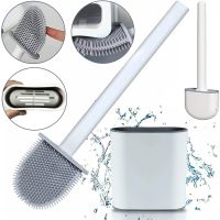Toilet brush with a flexible silicone flat brush for cleaning the toilet bowl NJ-497 White with wall mounting, hinged brush 10 x 4.5 x 36 cm