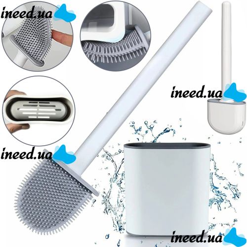 Toilet brush with a flexible silicone flat brush for cleaning the toilet bowl NJ-497 White with wall mounting, hinged brush 10 x 4.5 x 36 cm