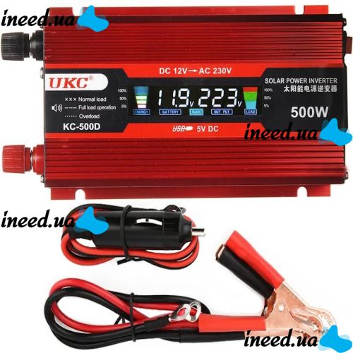 Автомобильный инвертор UKC AC/DC 12V-220V 500W KC-500D авто преобразователь напряжения тока с LCD дисплеем от прикуривателя, аккумулятора с экраном