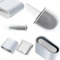 Toilet brush with a flexible silicone flat brush for cleaning the toilet bowl NJ-497 White with wall mounting, hinged brush 10 x 4.5 x 36 cm