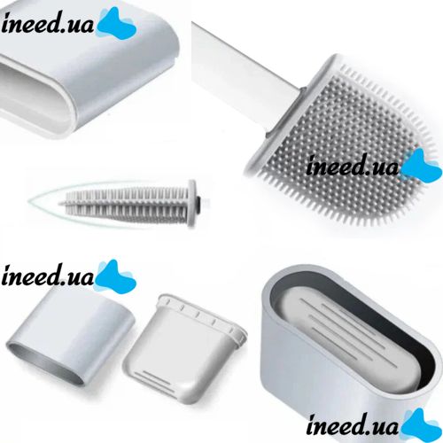 Toilet brush with a flexible silicone flat brush for cleaning the toilet bowl NJ-497 White with wall mounting, hinged brush 10 x 4.5 x 36 cm