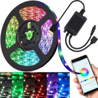 USB Bluetooth светодиодная лента Rope-Lights RGB SMD5050 5 м IP65 с управлением от телефона разноцветная с контролером в силиконе Черная SMD-5050