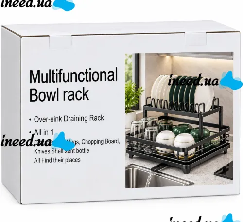BauTech MA-336 Two-Tier Dish Dryer: Countertop Organizer with Automatic Drain Tray, 2-Tier Rack for Drying and Storage