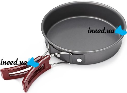 Travel tableware set AL-300 3 in 1 camping set frying pan, saucepan for 2-3 people made of anodized aluminum for cooking DS-300