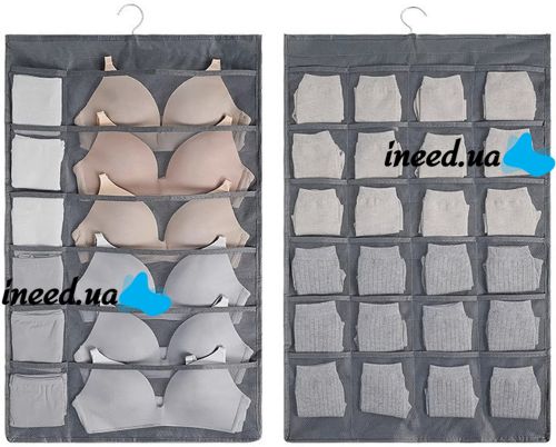 Підвісний органайзер для зберігання спідньої білизни Hanging Organizer підвісний 2-х сторонній тримач з кишенями і вішалкою на 30 відділень у шафу