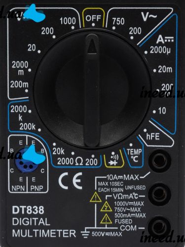 Цифровий мультиметр вольтметр амперметр Digital DT-838 автоматичний ручний тестер сили струму, напруги і опору з дисплеєм DT838