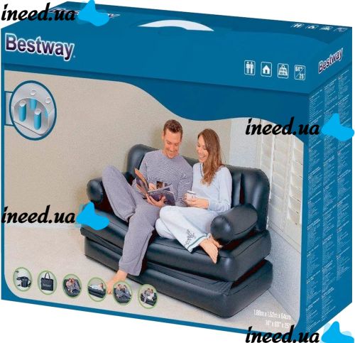 Inflatable Double Bed Transformer Bestway 75054 sofa 5 in 1 with double mattress and Armrest 188x152x64 cm sofa bed with reclining backrest