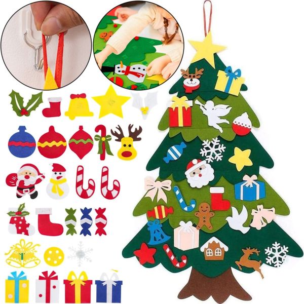 Фетровая новогодняя елка Сделай сам DIY Christmas Tree BF-01 25 аксессуаров на липучках, Рождественская елка 100x70 см своими руками на стену