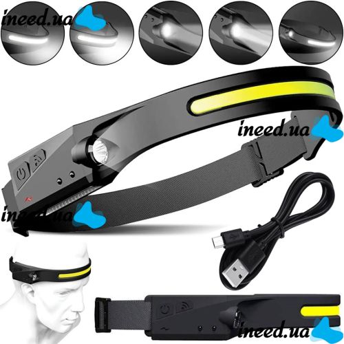 Налобный фонарик Bailong BL-G28 XPE COB 2 в 1 аккумуляторный светодиодный USB фонарик с креплением на голову с сенсором и датчиком движения YT200
