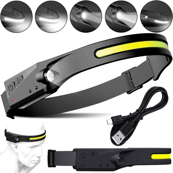 Налобный фонарик Bailong BL-G28 XPE COB 2 в 1 аккумуляторный светодиодный USB фонарик с креплением на голову с сенсором и датчиком движения YT200