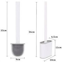 Toilet brush with a flexible silicone flat brush for cleaning the toilet bowl NJ-497 White with wall mounting, hinged brush 10 x 4.5 x 36 cm