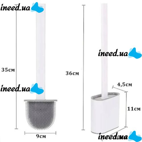 Toilet brush with a flexible silicone flat brush for cleaning the toilet bowl NJ-497 White with wall mounting, hinged brush 10 x 4.5 x 36 cm