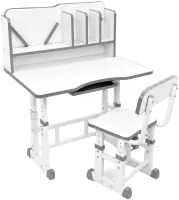 Bambi JU-5129 Convertible Children's Desk and Chair Set—Height-Adjustable Desk and Chair with Shelves and Backpack Holder, 26X-158, Gray