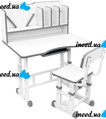 Bambi JU-5129 Convertible Children's Desk and Chair Set—Height-Adjustable Desk and Chair with Shelves and Backpack Holder, 26X-158, Gray