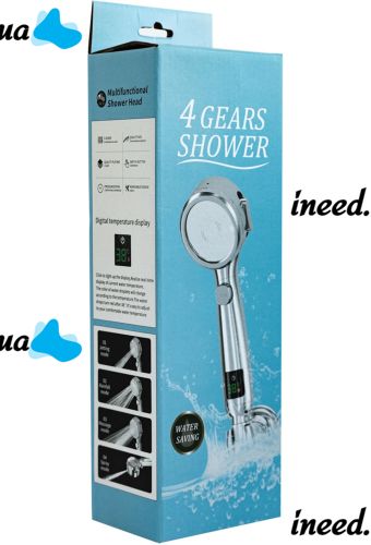 Shower head with Temperature Indicator Multifunctional Shower Head Shower Headset 4 jet modes, Turbo nozzle with LED display and Switch