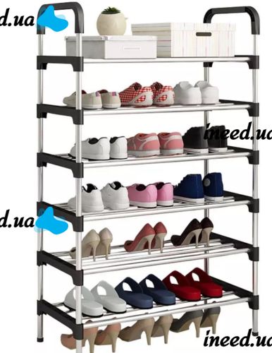 Підлогова Полиця органайзер Shoe Rack Rias RD-9005 для зберігання взуття 6 ярусів, стійка етажерка на 6 секцій полиць 115x56x30 см зі сталі срібляста