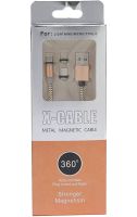 Магнітна зарядка для телефону Hoco X - cable Magnetic 3 в 1 круглий USB кабель micro lightning type-c 1 м шнур з LED підсвічуванням M3 для Android IOS