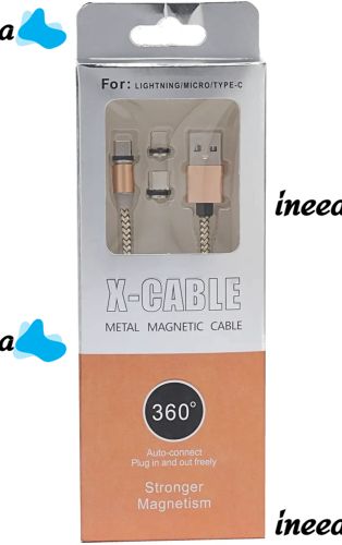 Магнітна зарядка для телефону Hoco X - cable Magnetic 3 в 1 круглий USB кабель micro lightning type-c 1 м шнур з LED підсвічуванням M3 для Android IOS
