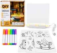 Acrylic LED Drawing Board T-466: LED Table Lamp on a Stand with Backlight and Markers for Notes, 15 x 15 cm, USB