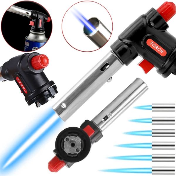 Портативная газовая горелка на баллончик Multi Purpose Torch № 504 С туристический резак с пьезоподжигом регулировкой пламени ручной газовый паяльник