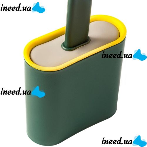 Toilet brush with a flexible silicone flat brush for cleaning the toilet bowl NJ-497 Green with wall mounting, hinged brush 10 x 4.5 x 36 cm