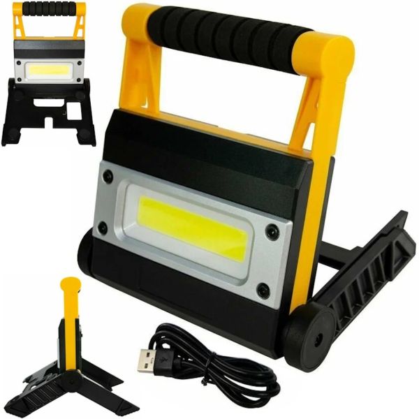 Аккумуляторный ручной прожектор X-Balog BL-MS8006 12W, Раскладной LED фонарь для кемпинга с опорными ножками и функцией Power Bank 4 режима Желтый