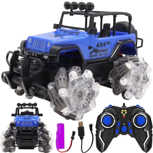 Детская машинка джип Yuqi Off Road с пультом управления с фигурными колесами, Аккумуляторный внедорожник 1:16 на радиоуправлении для детей Синий