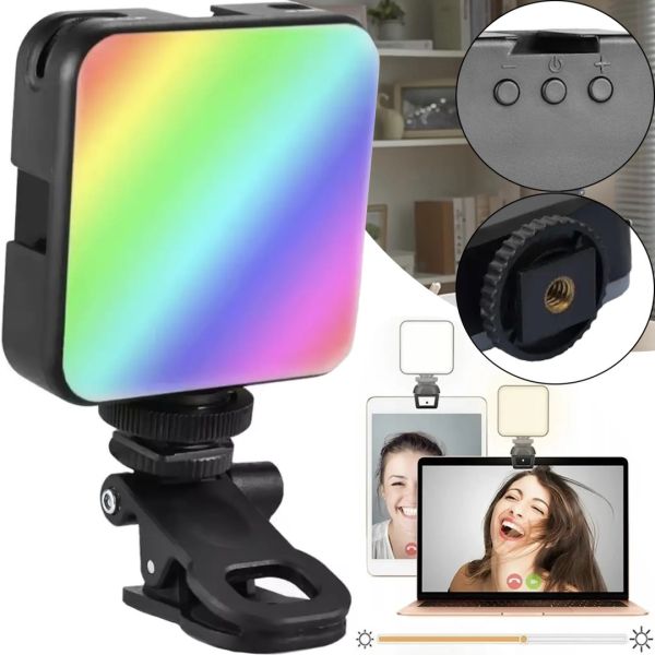 Аккумуляторный накамерный видеосвет светодиодная лампа RGB Lamp AY-83 с прищепкой для телефона фото и видеосъемки, Студийный Led свет с резьбой 1/4