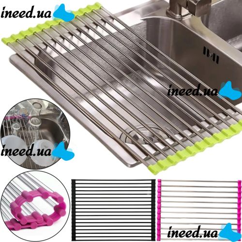Універсальна складна решітка сушарка Wash Basin Dryer для сушіння посуду на мийку, підставка під гаряче і сушка посуду на раковині Matte-SCH4331-1