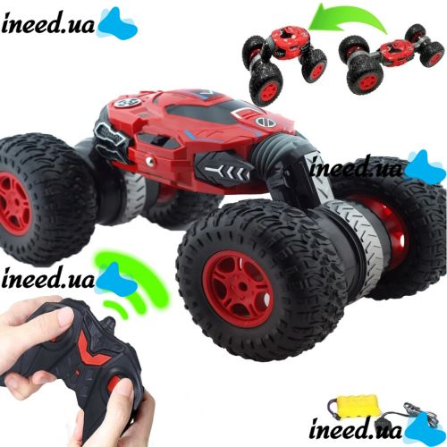 Stunt car shifter Dance Monster RQ-2028 Red on radio control, Transformer all-terrain vehicle on the control panel, Red