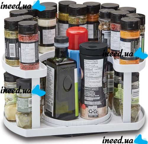 Спецовница Spice Spinner Organizer ZB-918 дворівневий поворотний органайзер полиця для зберігання спецій, підставка стелаж для приправ і соусів
