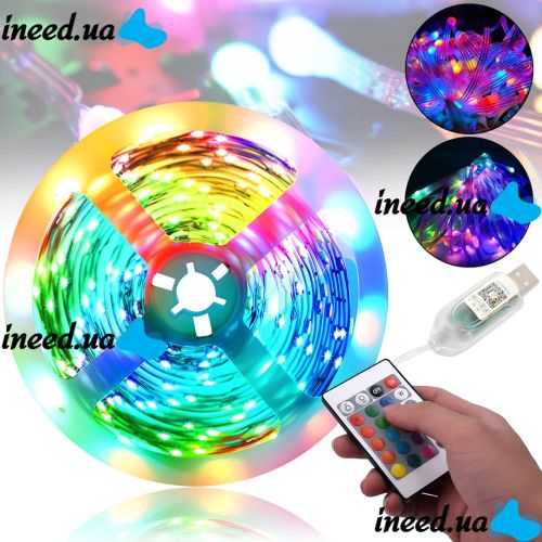Светодиодная разноцветная гирлянда Biom RGB 3939BT 10 м водонепроницаемая музыкальная LED лента с управлением пультом и телефоном Bluetooth USB 