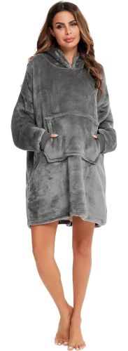 Толстовка-плед с капюшоном Huggle Hoodie Ultra Plush Blanket 2 в 1 унисекс оверсайз толстовка худи плюшевый плед с рукавами на флисе 74Х110 см Серый 