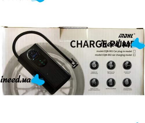 Charge Pump CQB002 3600mAh rechargeable car air compressor with flashlight and display, 150 PSI tire inflation pump