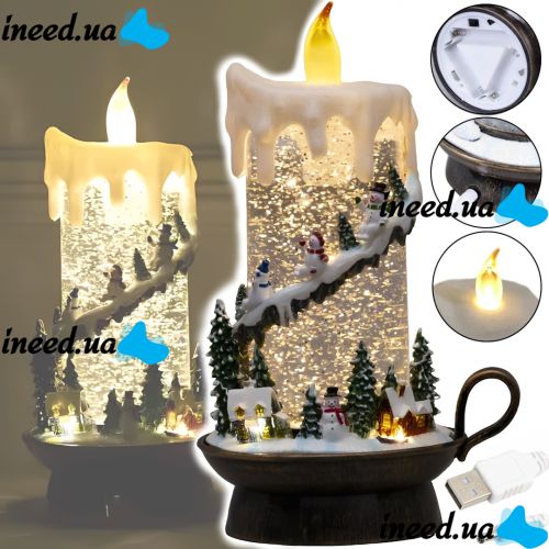 Christmas Musical Lamp XMAS WDL 21020B Decorative Candle with Snowmen, table Night Light with LED backlight on USB Batteries