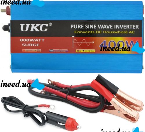 Перетворювач з чистою синусоїдою UKC AC / DC 12V-220V 400W автомобільний інвертор напруги струму 12В 220В 400 Вт акумулятор від прикурювача