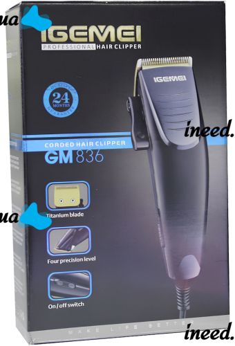 Чоловіча машинка для стрижки волосся GEMEI GM-836 провідний тример для стрижки і окантовки бороди і вусів зі змінними насадками в чохлі від мережі IGemei