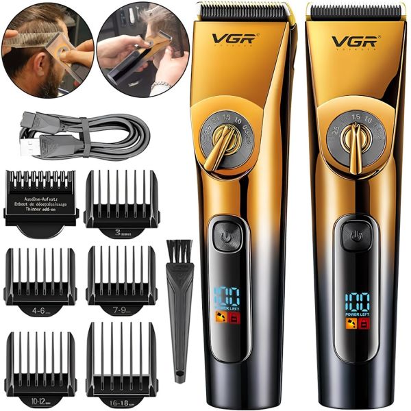 Rechargeable Hair Clipper VGR V-663 Wireless Trimmer with Replaceable nozzles and LED Display for edging Beard and mustache V663