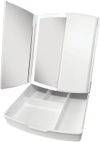 Desktop Triple Mirror with Magnification My Fold Away MA-17 Cosmetic Organizer for Storing Cosmetics and Battery-powered Makeup Backlight