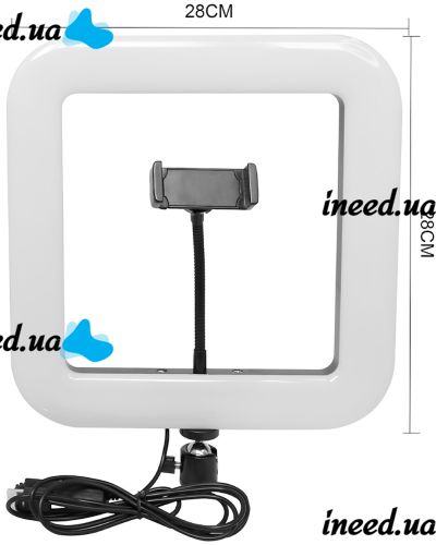 Квадратна кільцева селфи лампа Square Light D35 28 см підлогова світлодіодна LED лампа з тримачем для телефону для фото і відеозйомки USB