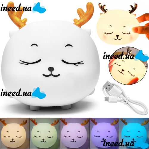 Дитячий настільний нічник Олень Cute Deer Silicone Night Light YT-8812 акумуляторний силіконовий світильник з RGB підсвічуванням і сенсорним датчиком