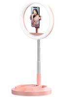 Настільна кільцева LED лампа на штативі Live Light JM-01 29 см селфи кільце з підсвічуванням і тримачем для телефону для фото і відео USB Рожеве