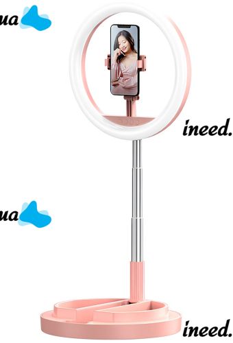 Настільна кільцева LED лампа на штативі Live Light JM-01 29 см селфи кільце з підсвічуванням і тримачем для телефону для фото і відео USB Рожеве