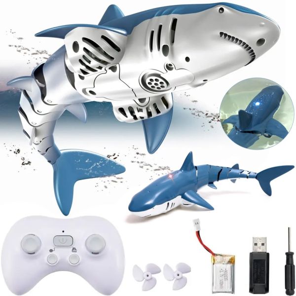 Акула на радиоуправлении в воде Shark S801-1 с пультом, аккумуляторная интерактивная детская плавающая игрушка на дистанционном управлении от 6 лет