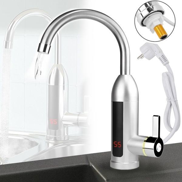 Проточный водонагреватель Delimano RX-012 бойлер с экраном, хромированный электрический нагреватель на кран с LCD дисплеем и нижним подключением